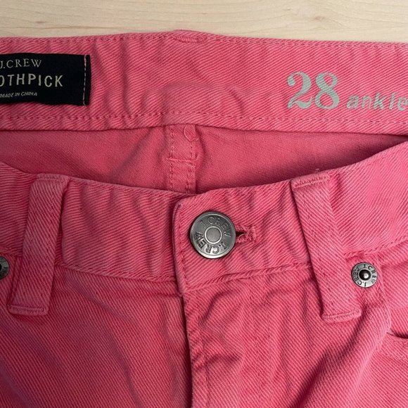 J Crew 8" Toothpick Jeans Women's Size 28 Ankle Denim Pink Coral - Picture 9 of 9